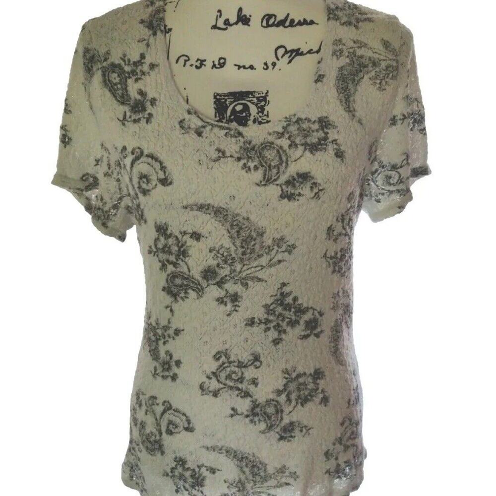 Worthington Essentials Short Sleeve Black & White Floral Shirt Womens X- Large